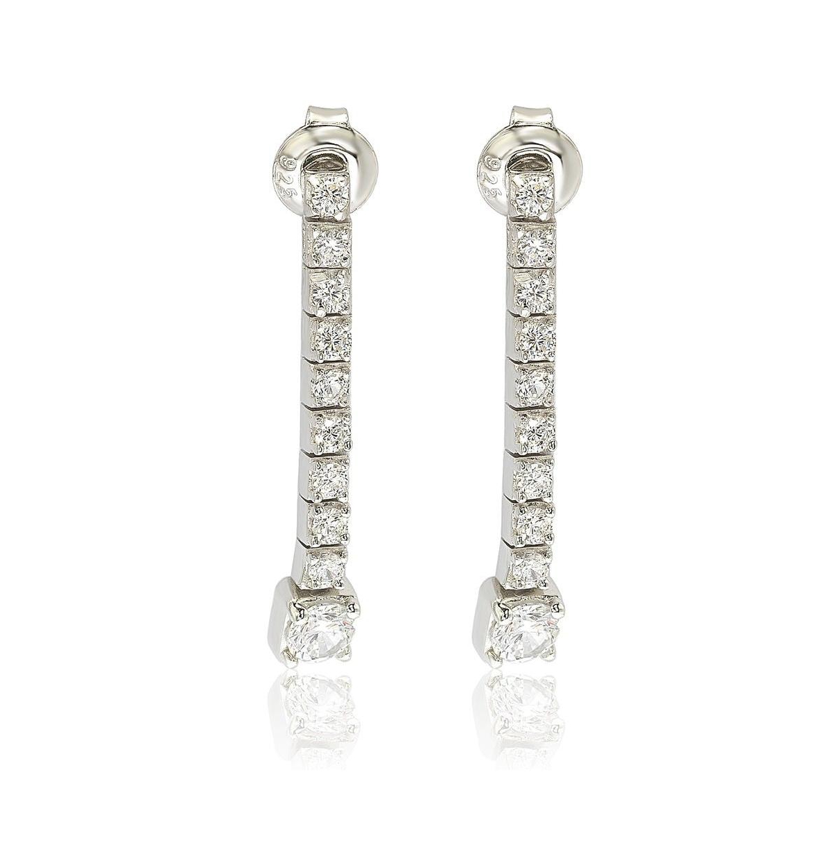 Suzy Levian Sterling Silver Cubic Zirconia Grandeur Line Dangle Earrings - White