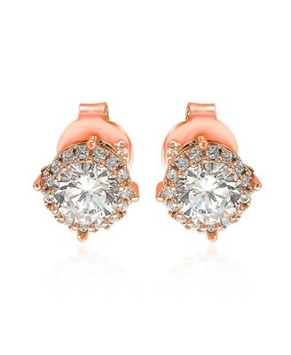 Suzy Levian Sterling Silver Cubic Zirconia Round Halo Stud Earrings