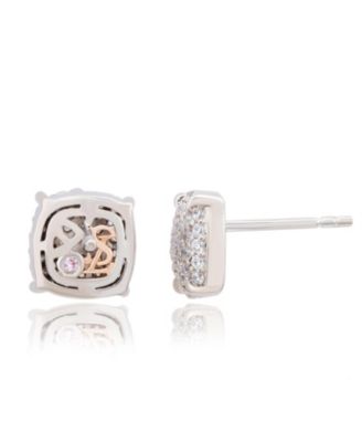 Suzy Levian Sterling Silver Cubic Zirconia Pave Puff Cushion Stud Earrings