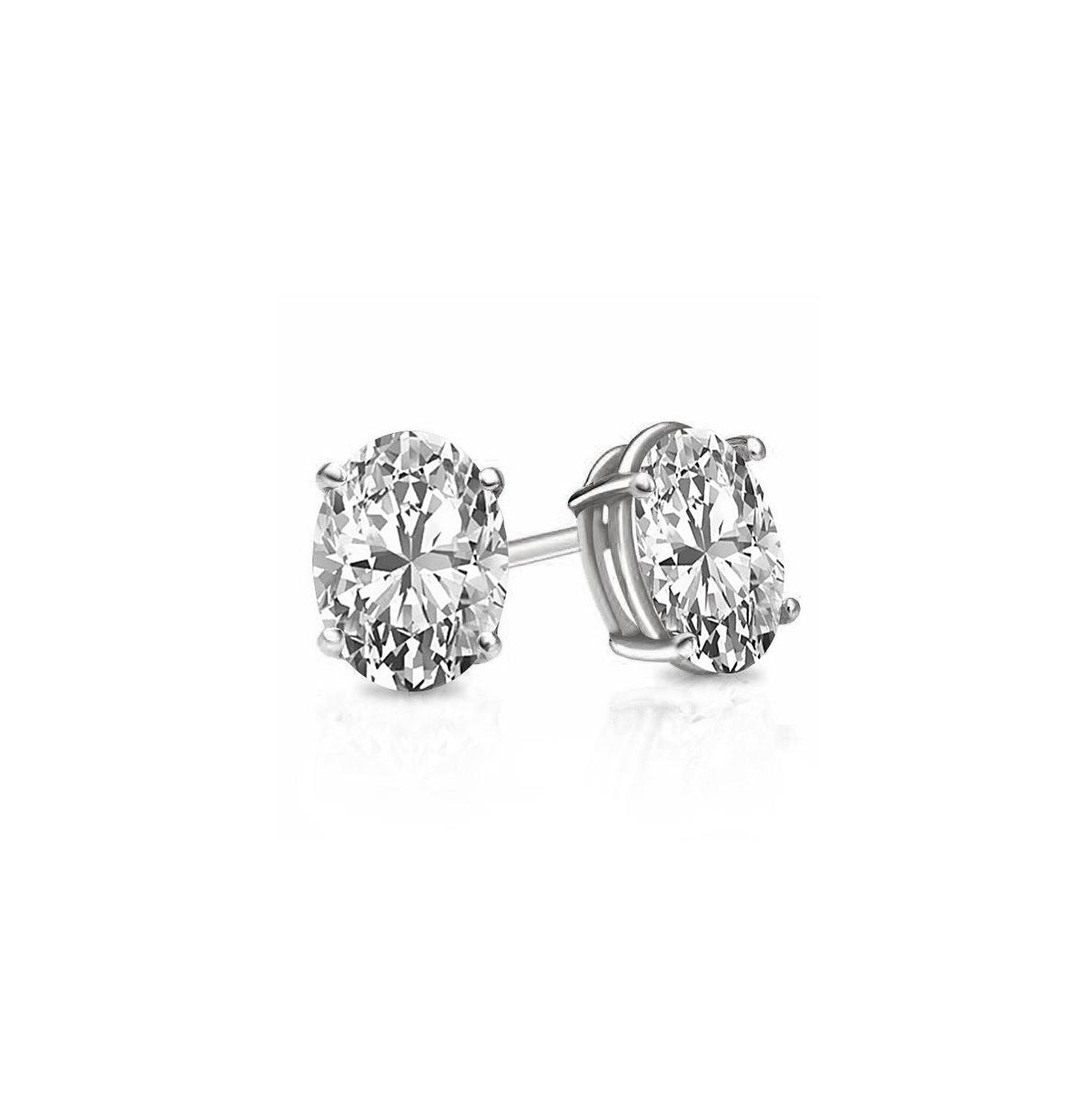 Suzy Levian Sterling Silver Cubic Zirconia Oval-Cut Classic Stud Earrings - Silver