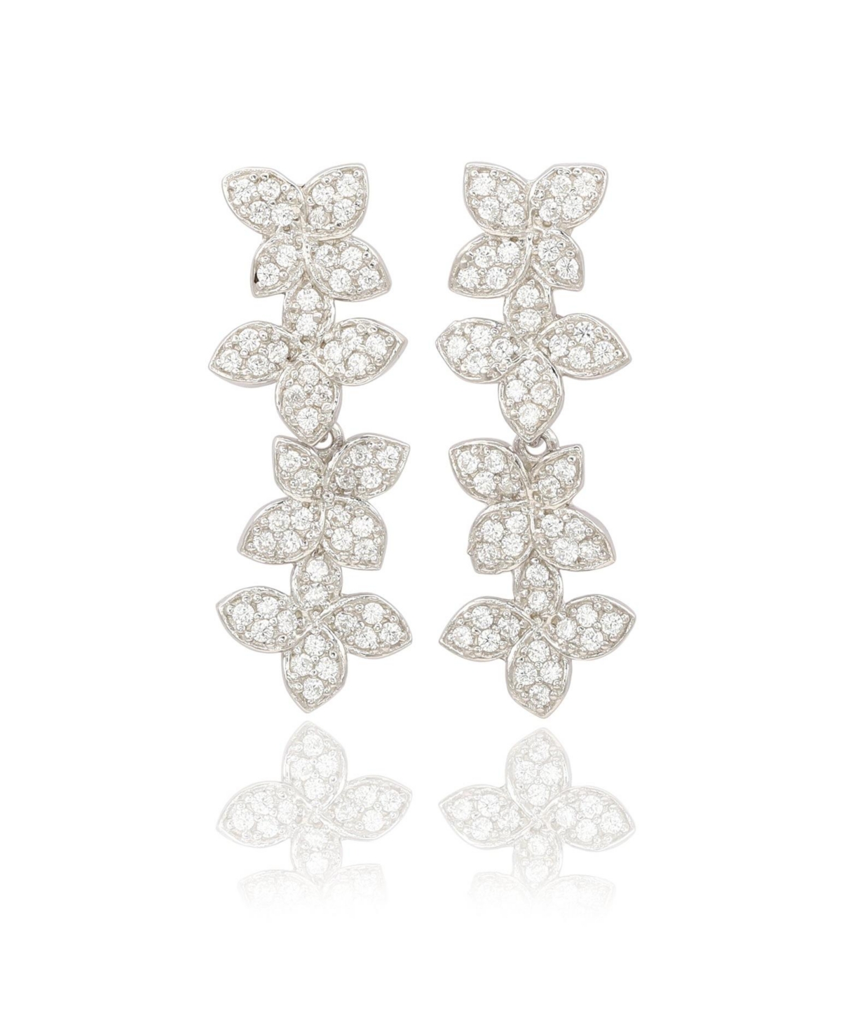 Suzy Levian Sterling Silver Cubic Zirconia Multi Flower Petal Drop Dangle Earrings - White