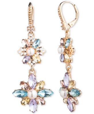 Marchesa - Gold Tone Multi Floral Double Drop Earrings