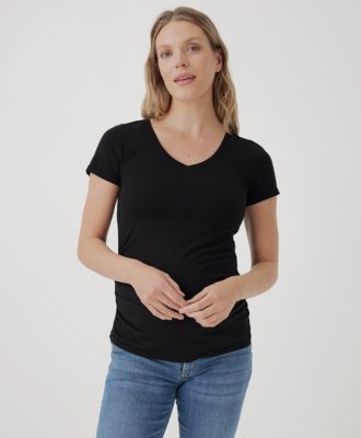 Maternity Organic Cotton Ruched V-Neck Tee