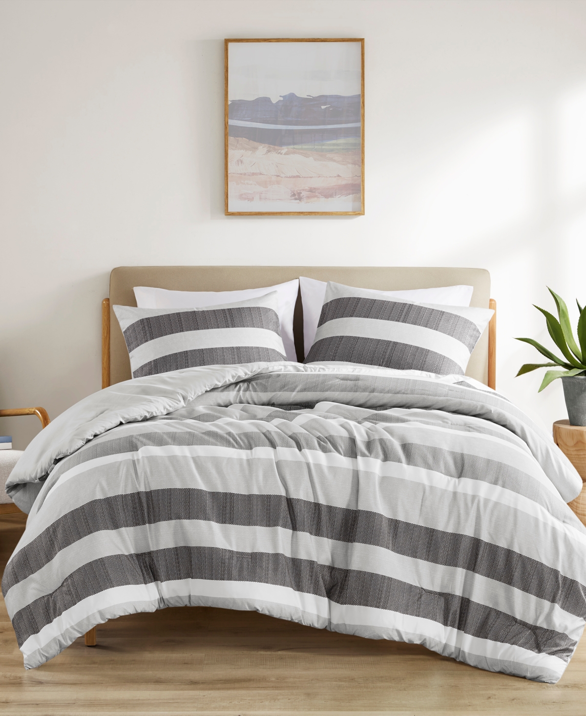 510 Design Blake Stripe Textured Print 3-Pc. Comforter Set, King/Cal - Gray
