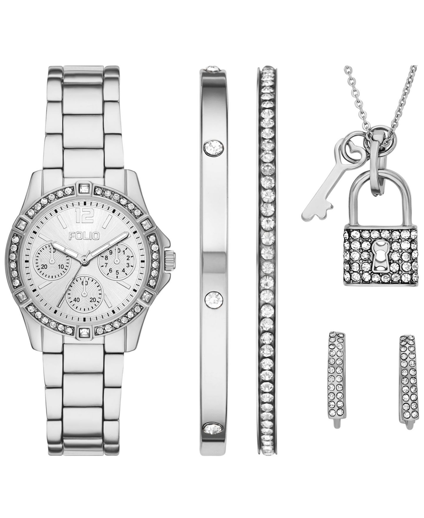 Женские часы Folio Three Hand Silver-Tone Alloy Watch 33mm Gift Set — фото 1