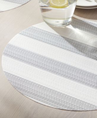 Basics Cabana Stripe Indoor/Outdoor Placemats 4-Pack Set, Reversible, 15" Round
