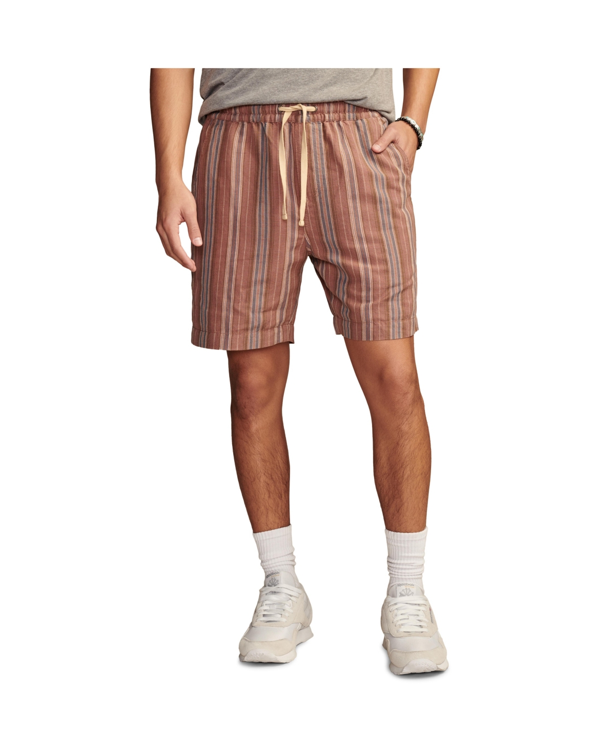 Men's 7" Striped Linen Pull-On Shorts - Red Stripe