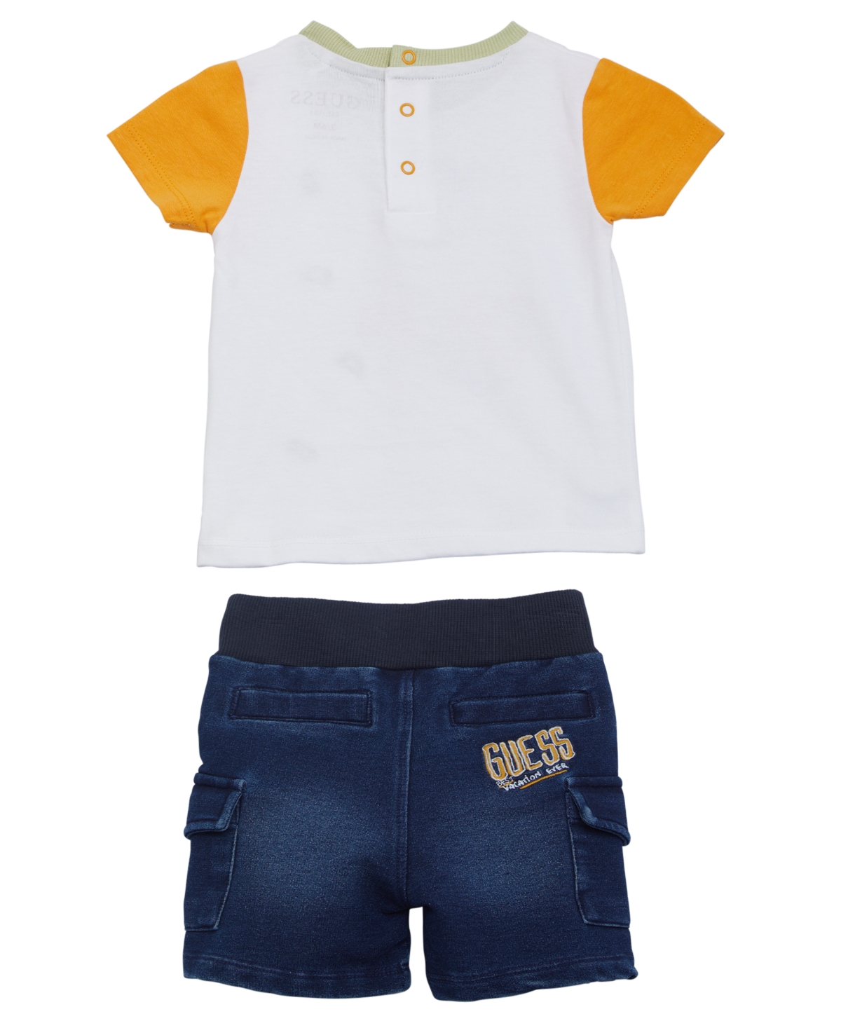 Shop Guess Baby Boy Short Sleeve T-shirt And Denim Short In White