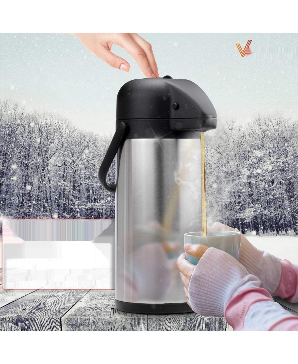 Vondior Thermal Coffee Carafe Dispenser 85 oz: Insulated Hot/Cold- Stainless steel