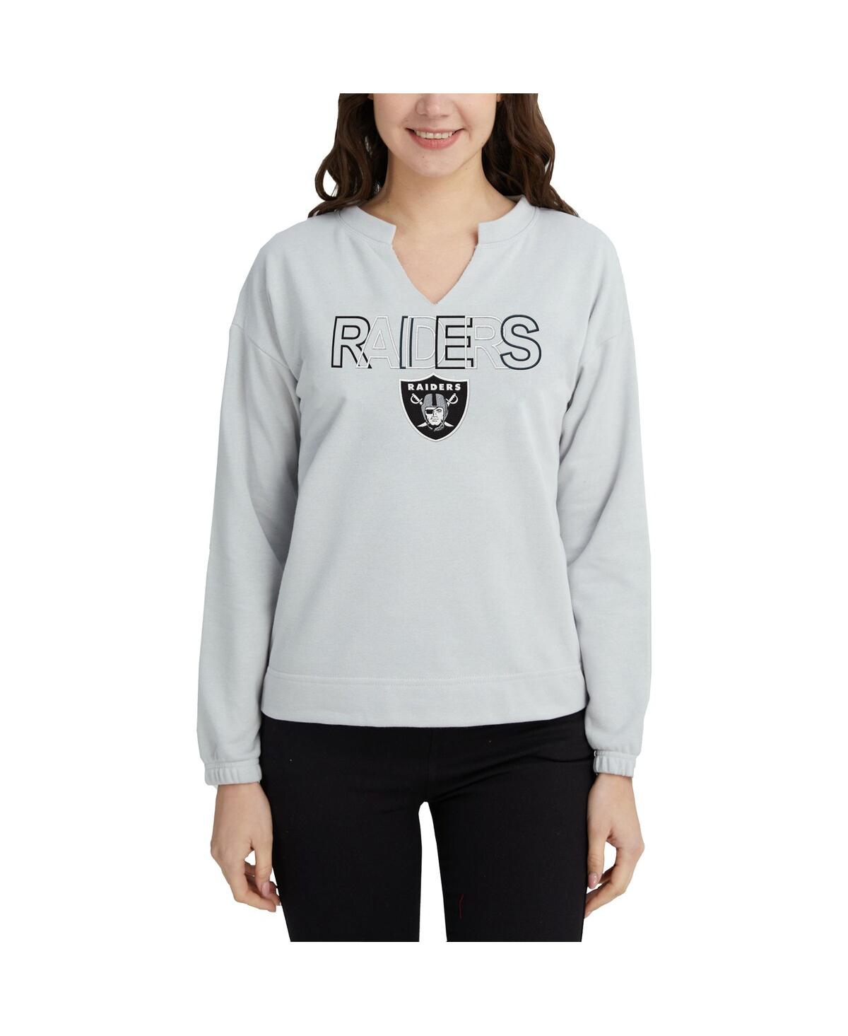 Concepts Sport Women's  Gray Las Vegas Raiders Sunray Notch Neck Long Sleeve T-shirt