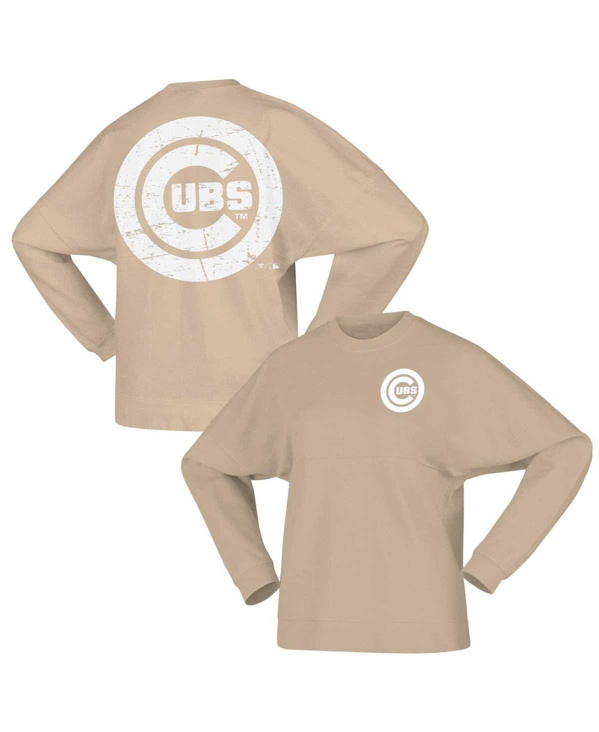Fanatics Women's  Tan Distressed Chicago Cubs Branded Fleece Pullover Sweatshirt