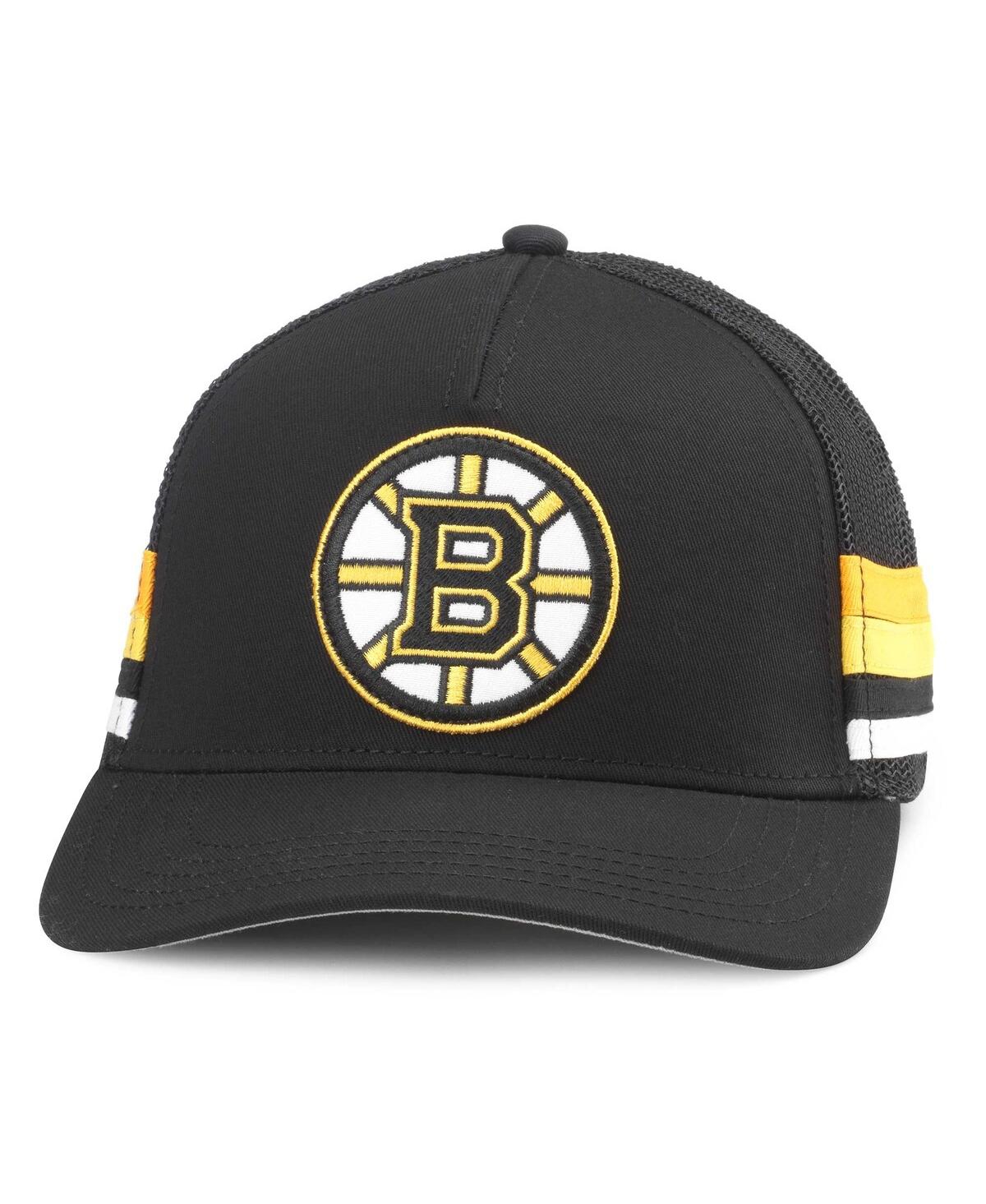Shop American Needle Men's  Black Boston Bruins Hotfoot Stripes Trucker Adjustable Hat