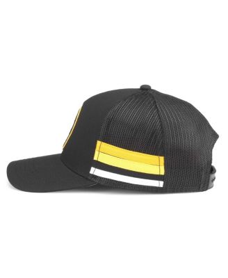 Men's Black Boston Bruins HotFoot Stripes Trucker Adjustable Hat