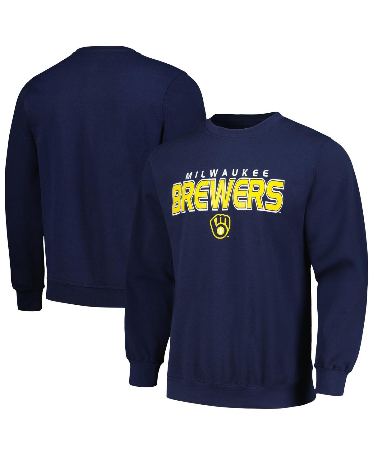 Shop Stitches Men's  Navy Milwaukee Brewers Pullover Sweatshirt