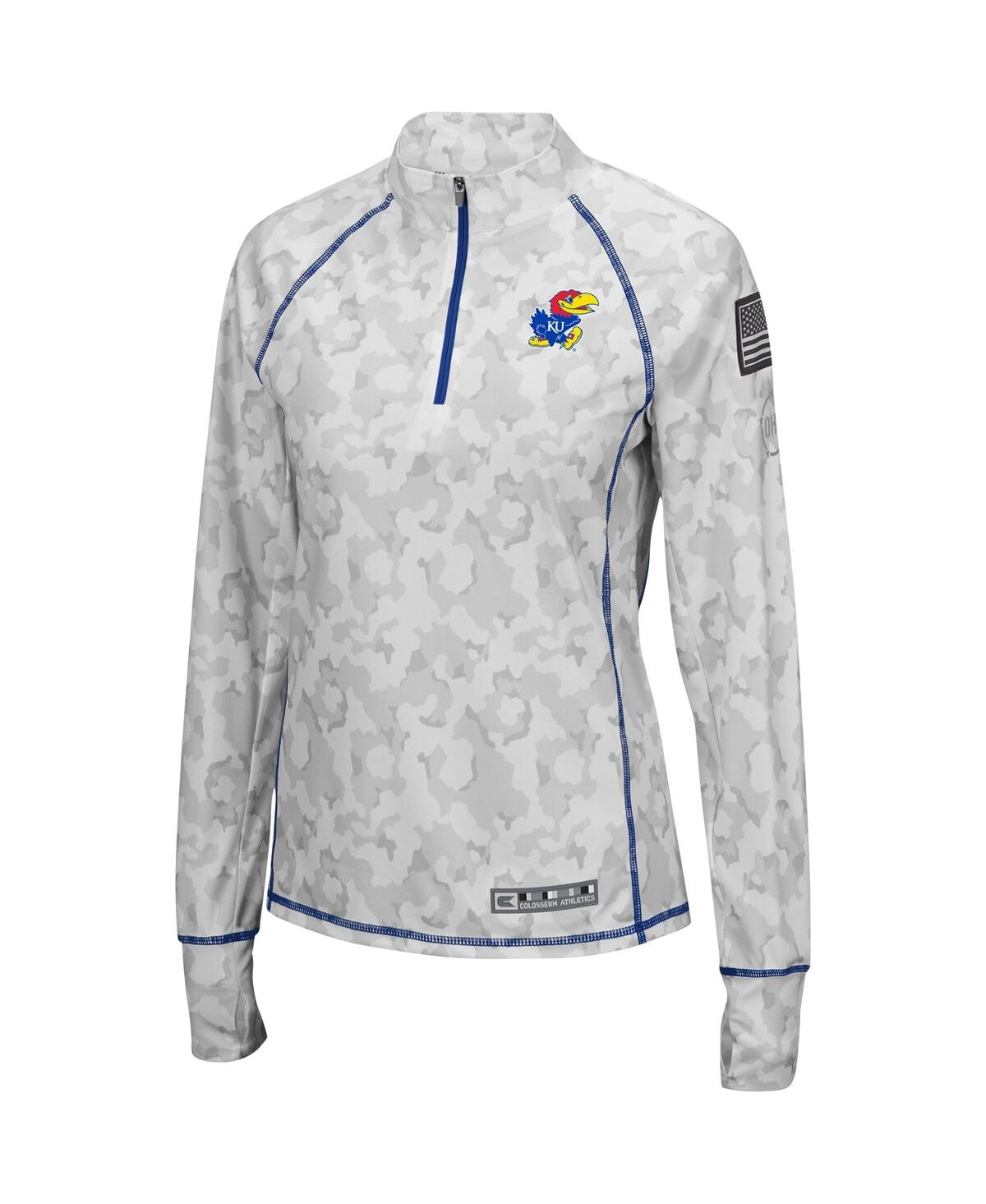 Colosseum Camo Kansas Jayhawks Oht Military Appreciation Officer Arctic Lightweight Quarter-zip Top In Camo