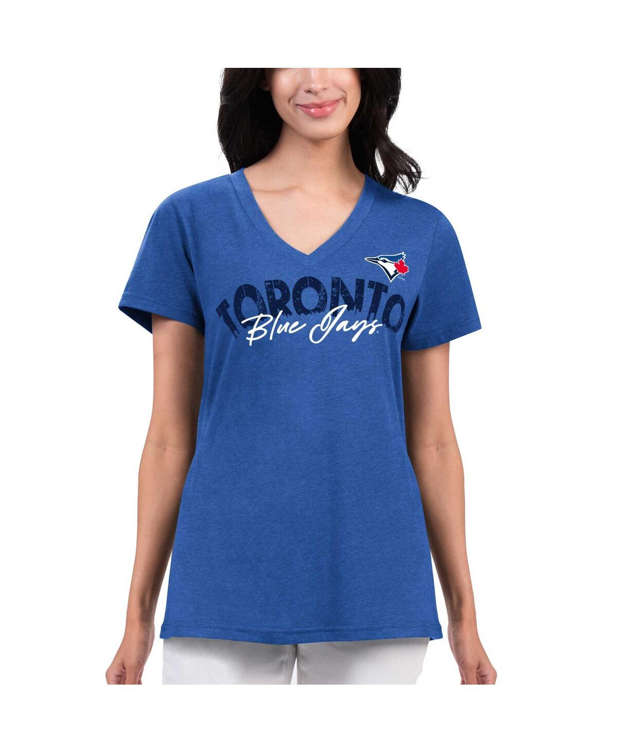 G-iii 4her By Carl Banks Women's  Royal Distressed Toronto Blue Jays Key Move V-neck T-shirt