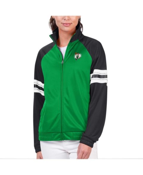 Женские куртки G-III 4Her by Carl Banks Women's Kelly Green Boston Celtics Main Player Raglan Rhinestone Full-Zip Track Jacket