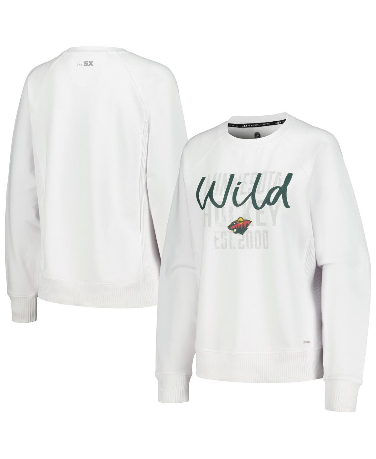 Women's Msx by Michael Strahan White Distressed Minnesota Wild Millie Pullover Sweatshirt - White