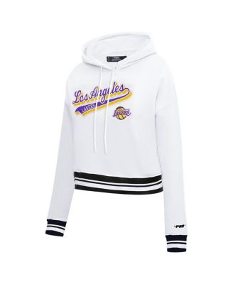 Women's White Los Angeles Lakers Script Tail Cropped Pullover Hoodie