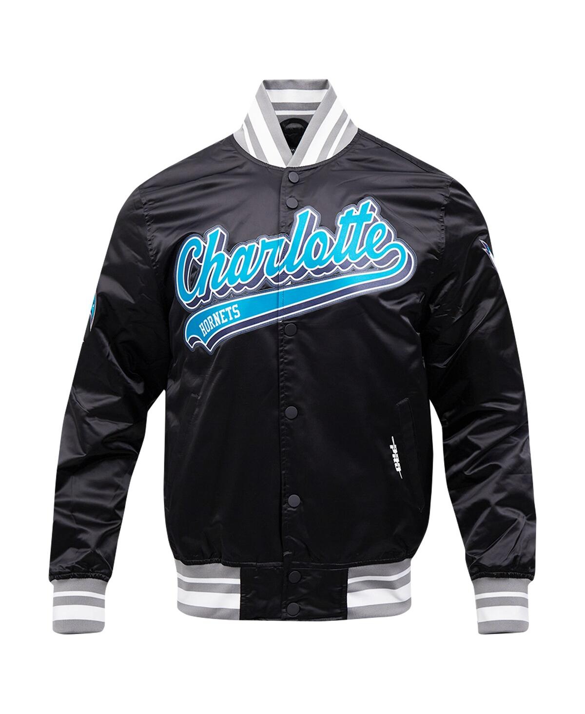 Shop Pro Standard Men's  Black Charlotte Hornets Script Tail Full-snap Satin Varsity Jacket