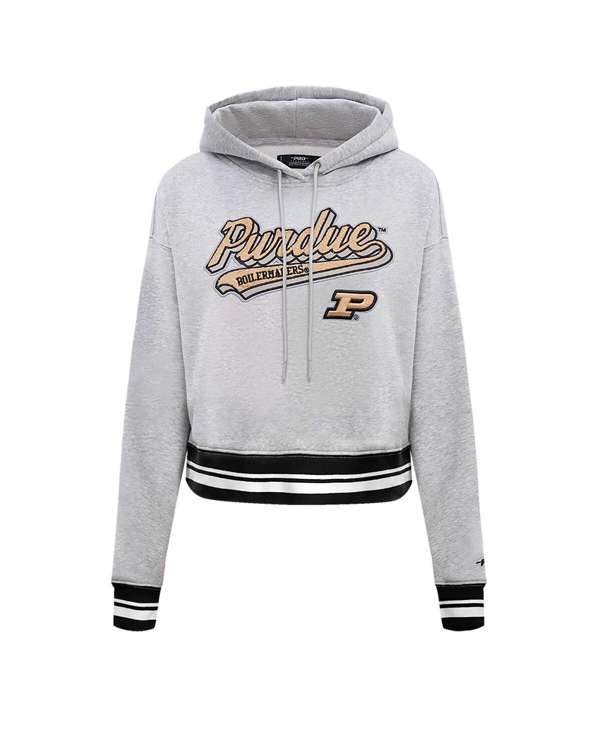 Shop Pro Standard Women's  Heather Gray Purdue Boilermakers Script Tail Fleece Cropped Pullover Hoodie