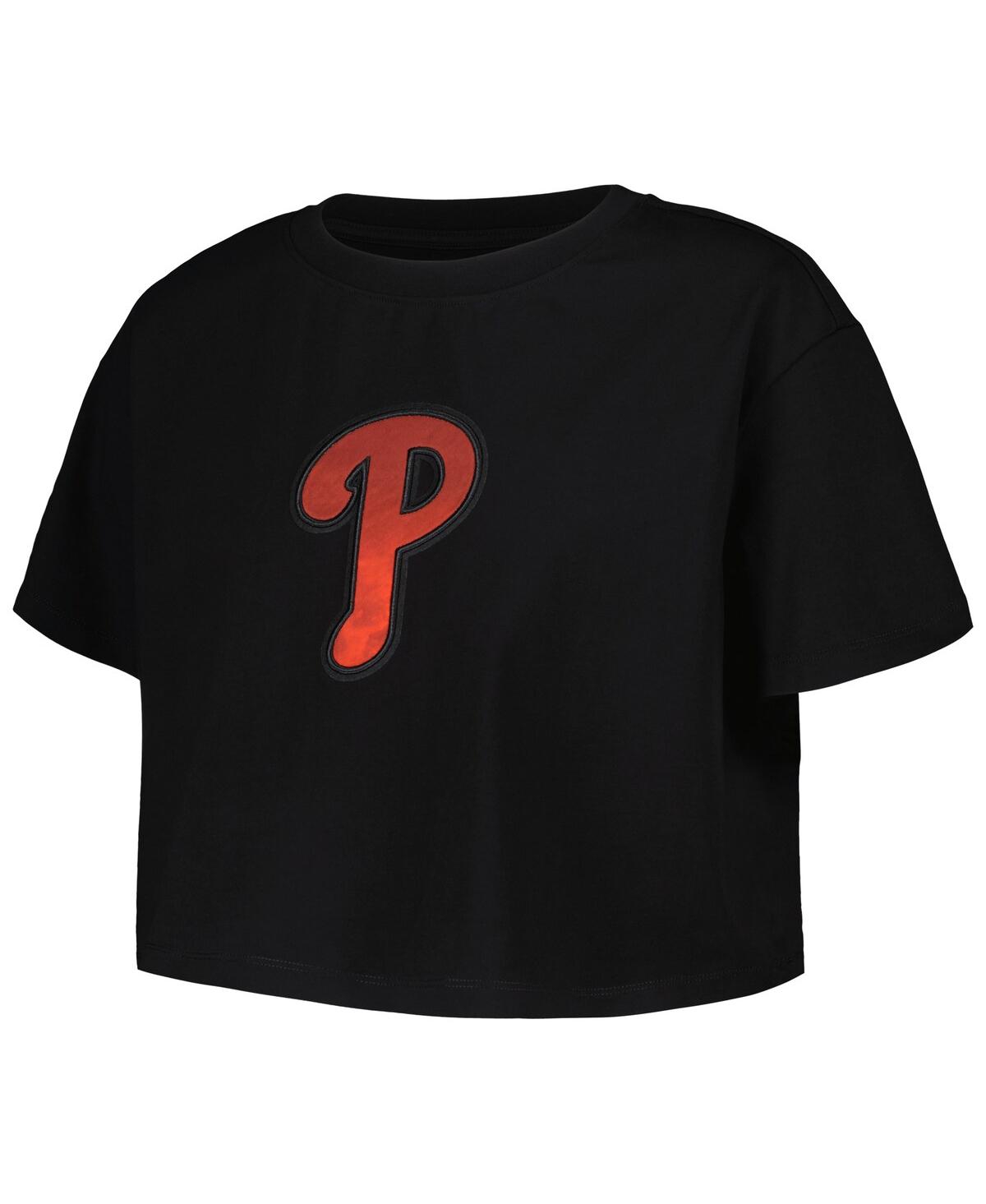 Shop Pro Standard Women's  Black Philadelphia Phillies Painted Sky Boxy Cropped T-shirt