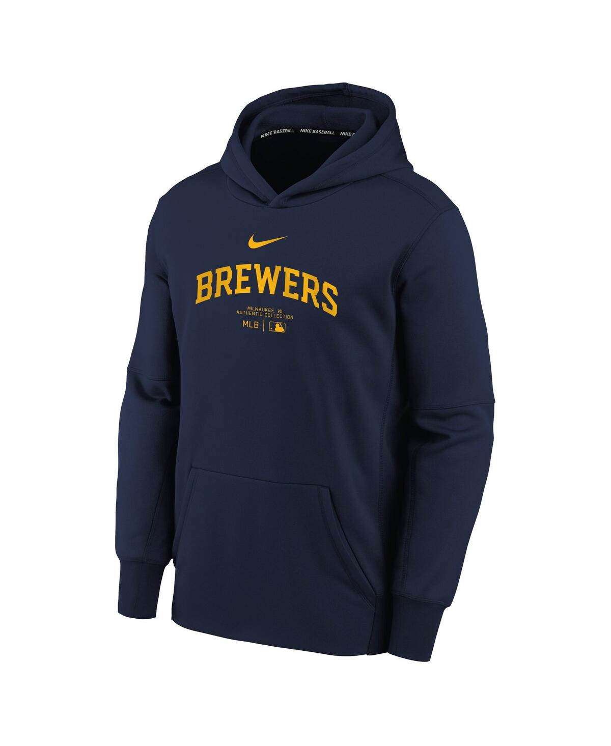 Shop Nike Big Boys  Navy Milwaukee Brewers Authentic Collection Performance Pullover Hoodie
