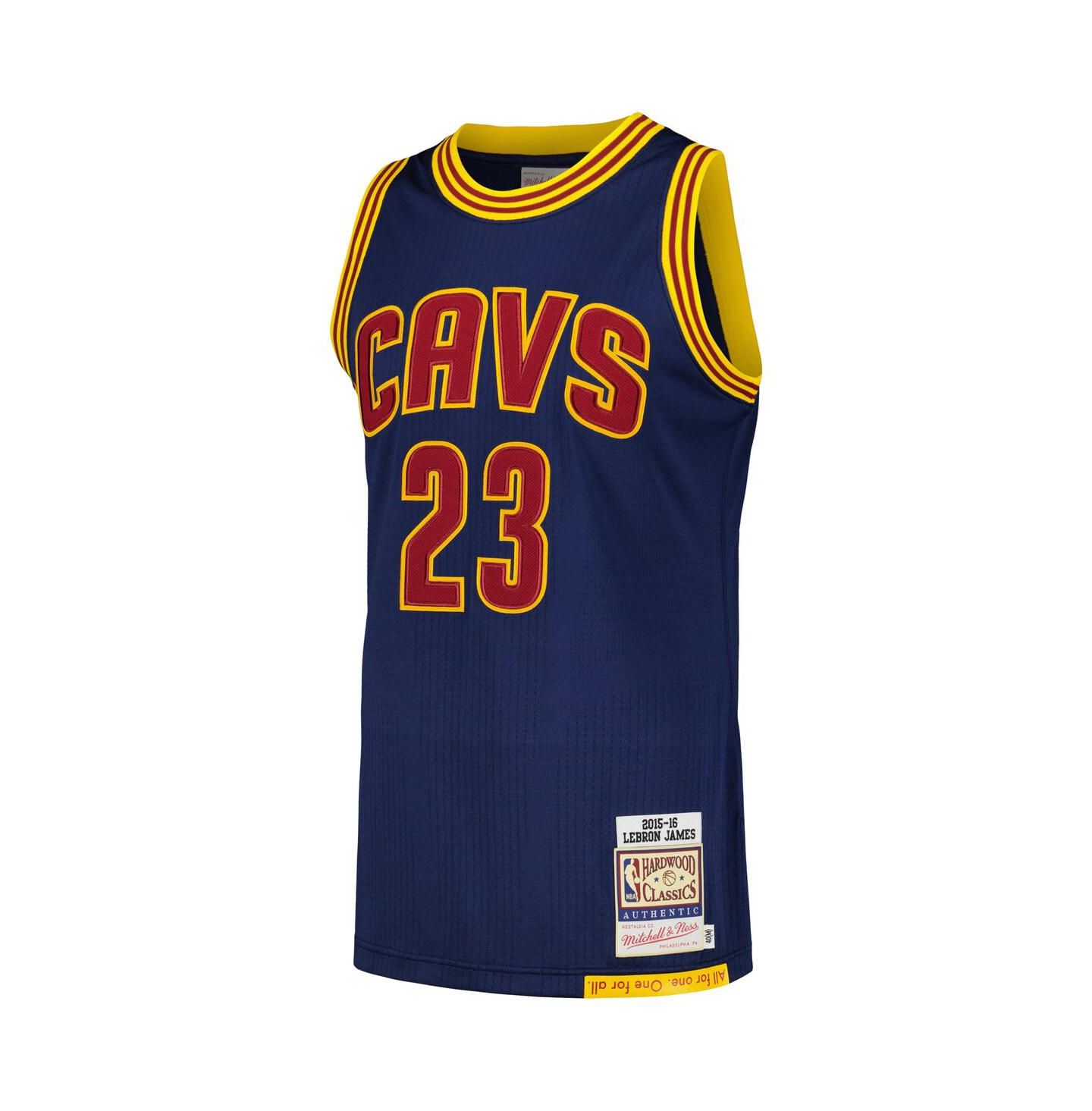 Мужской топ Mitchell & Ness LeBron James Navy Distressed Cleveland Cavaliers 2015/16 Hardwood Classics Authentic Jersey — фото 3