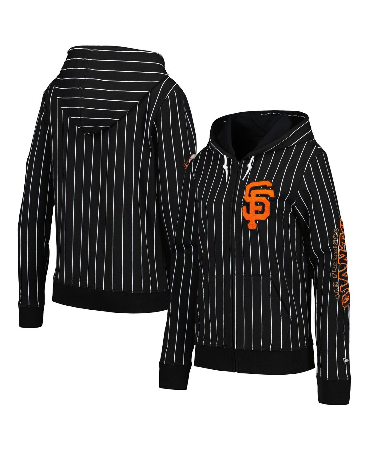 NEW ERA WOMEN'S NEW ERA BLACK SAN FRANCISCO GIANTS PINSTRIPE TRI-BLEND FULL-ZIP JACKET 