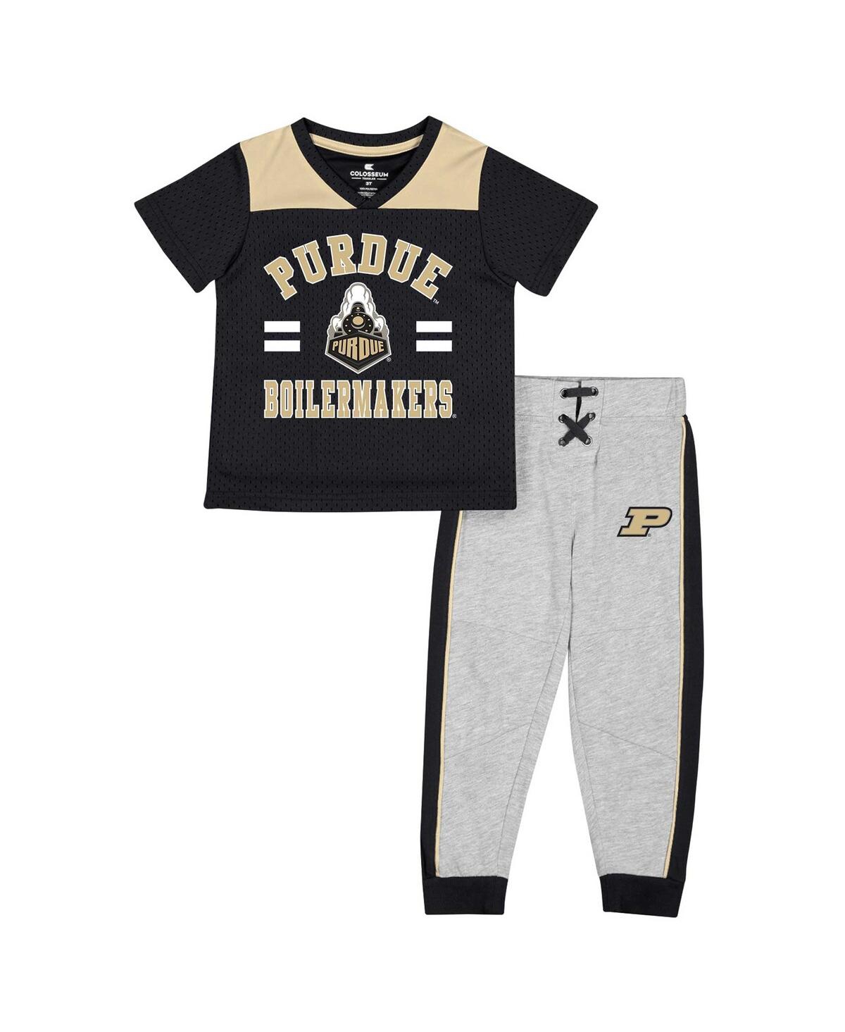 Colosseum Babies' Toddler Boys And Girls  Black, Heather Gray Purdue Boilermakers Ka-boot-it Jersey And Pants In Black,heather Gray
