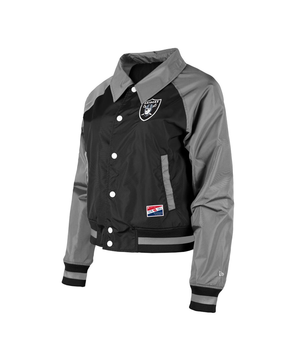 NEW ERA WOMEN'S NEW ERA BLACK LAS VEGAS RAIDERS COACHES RAGLAN FULL-SNAP JACKET 