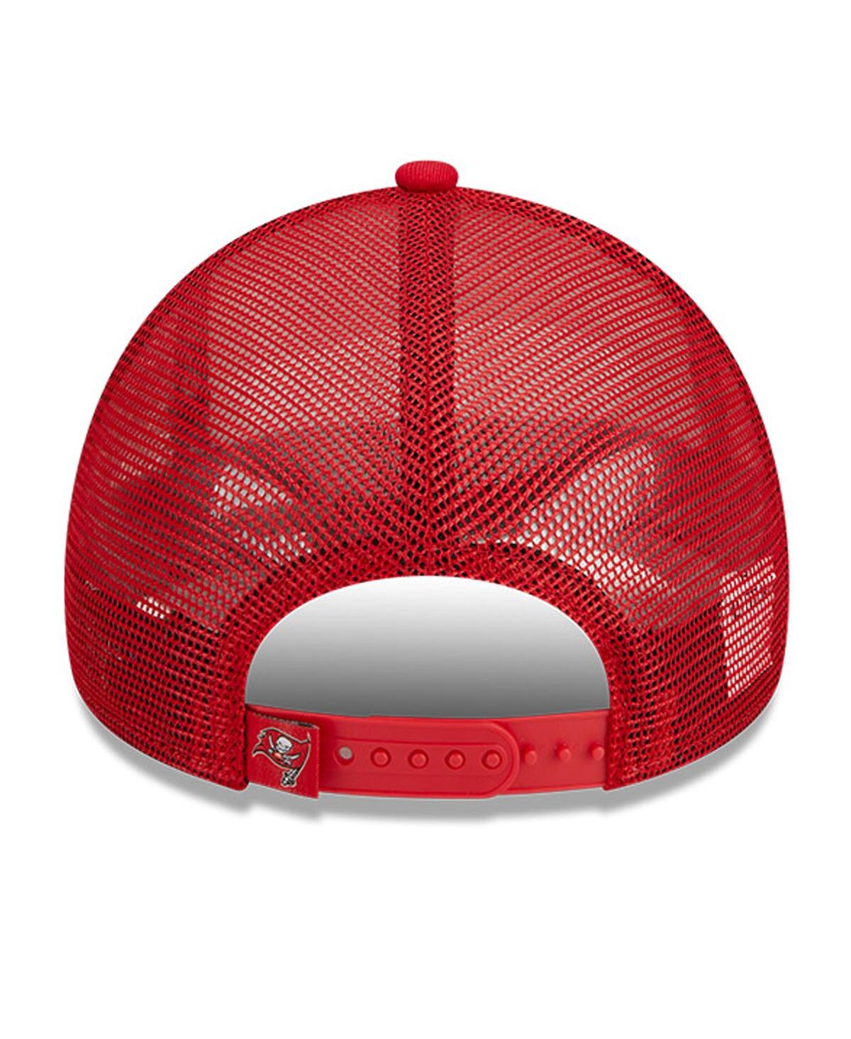 New Era Men's  White, Red Tampa Bay Buccaneers Stacked A-frame Trucker 9forty Adjustable Hat In White,red