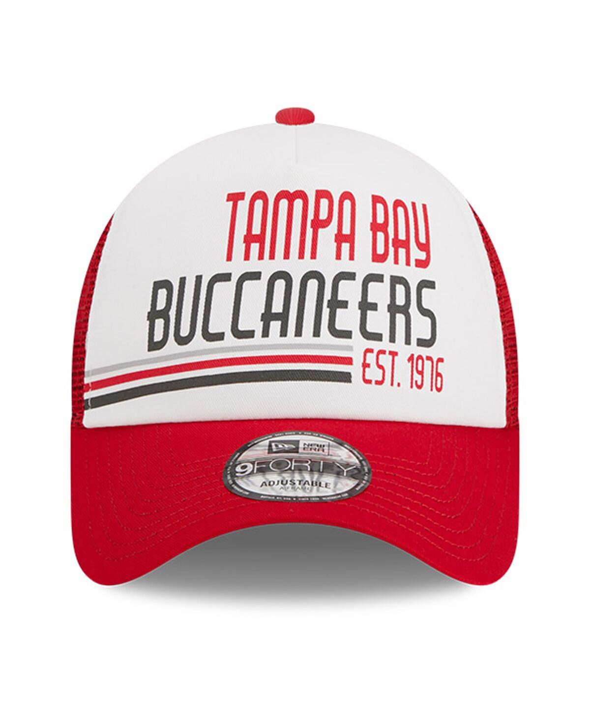 New Era Men's  White, Red Tampa Bay Buccaneers Stacked A-frame Trucker 9forty Adjustable Hat In White,red