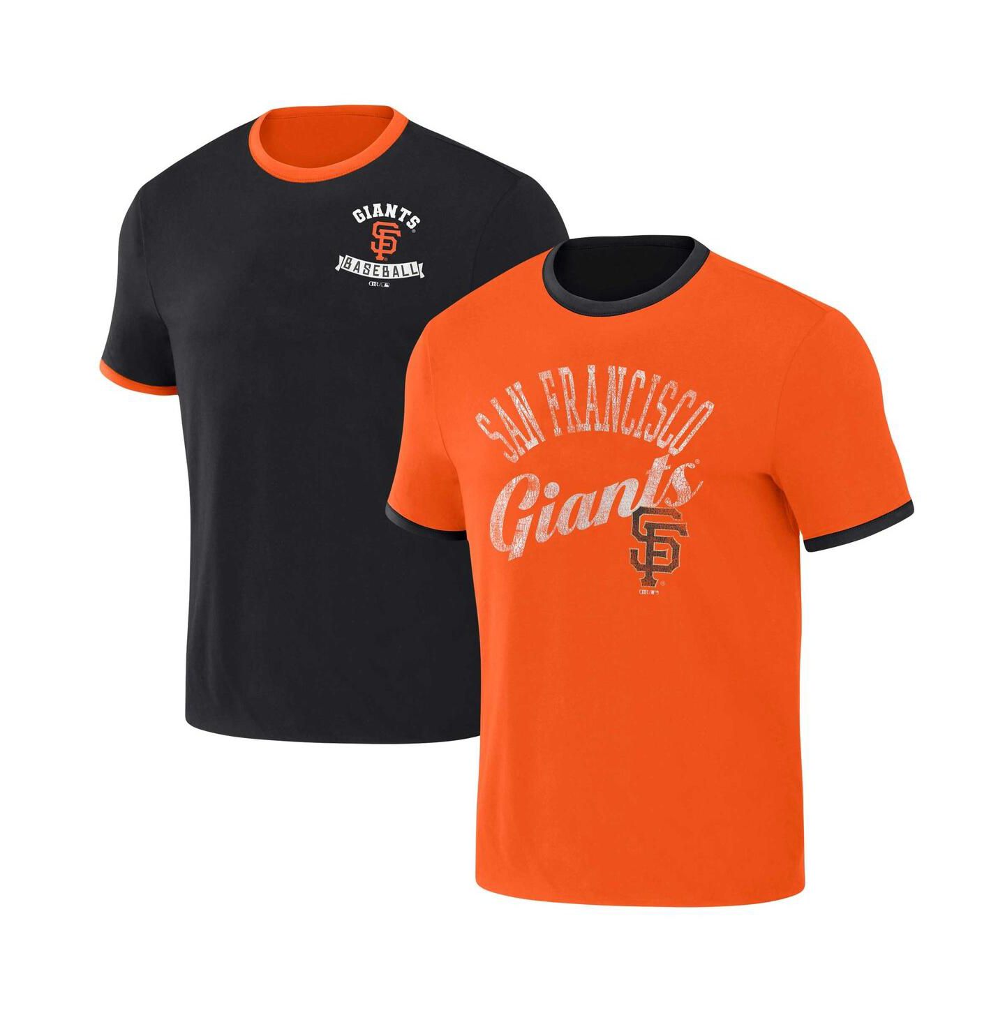 Мужская футболка Fanatics Darius Rucker Collection by Black, Orange Distressed San Francisco Giants Two-Way Ringer Reversible — фото 1