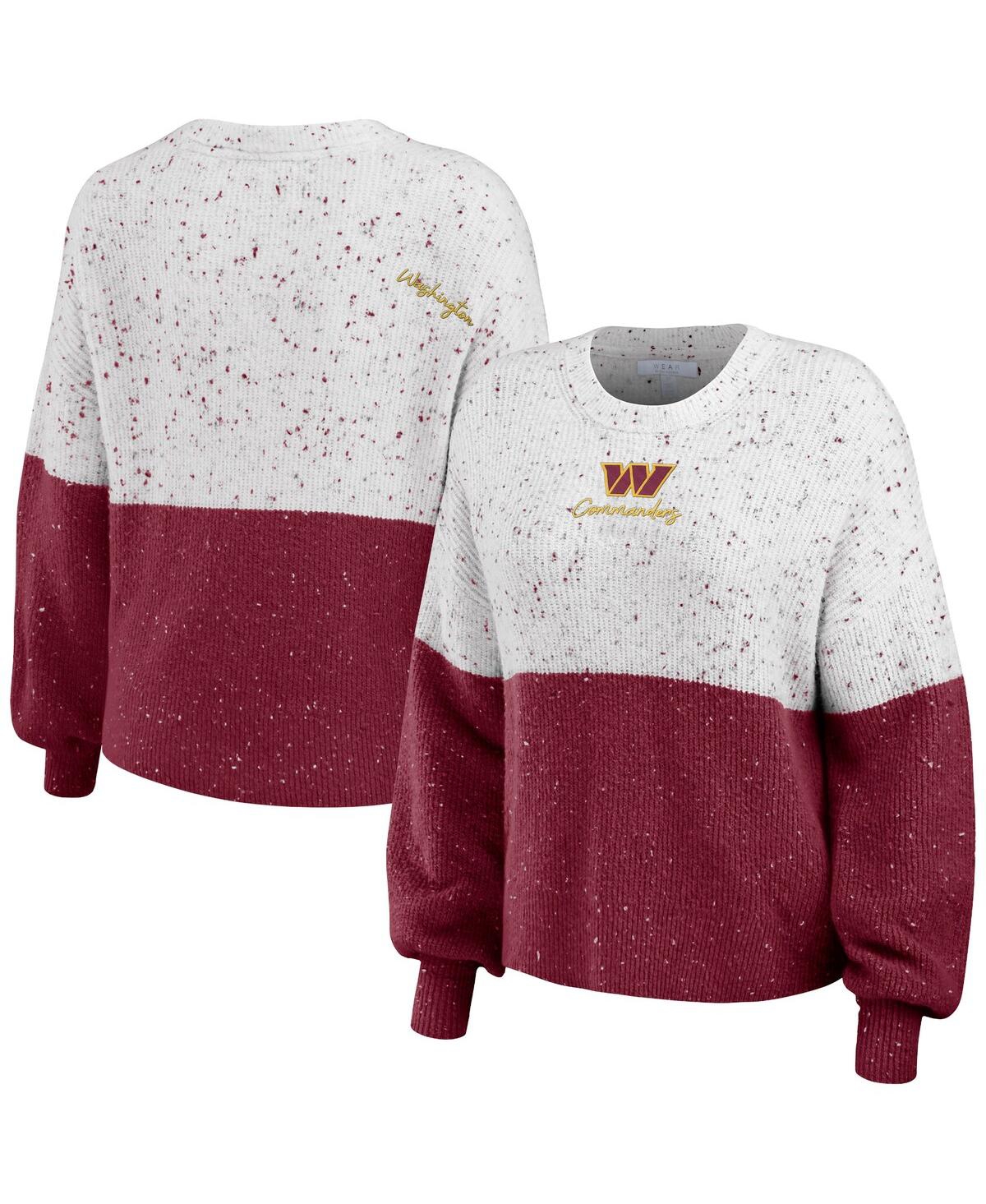 Women's Wear by Erin Andrews White, Burgundy Washington Commanders Lighweight Modest Crop Color-Block Pullover Sweater - White, Burgundy