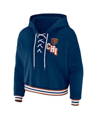 Women's Navy Chicago Bears Lace-Up Pullover Hoodie