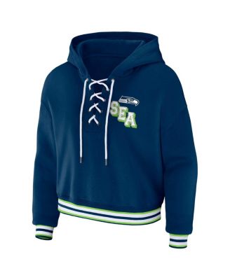 Women's Navy Seattle Seahawks Lace-Up Pullover Hoodie