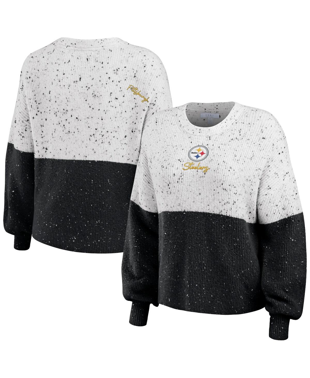 Women's Wear by Erin Andrews White, Black Pittsburgh Steelers Lighweight Modest Crop Color-Block Pullover Sweater - White, Black