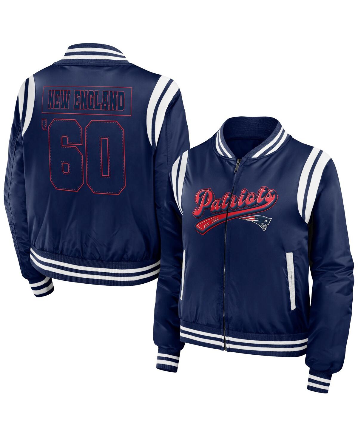 Shop Wear By Erin Andrews Women's  Navy New England Patriots Bomber Full-zip Jacket