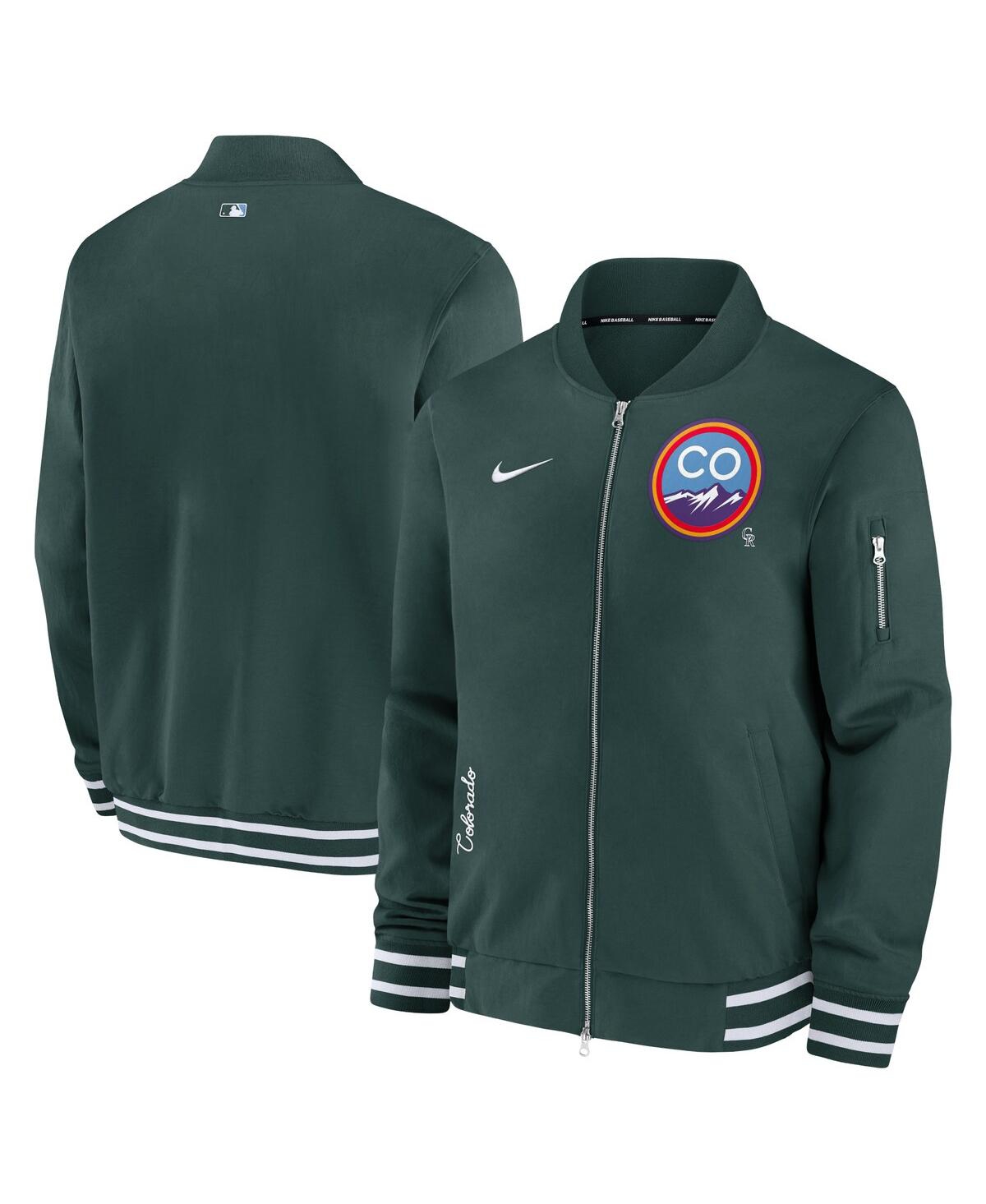 Shop Nike Men's  Hunter Green Colorado Rockies Authentic Collection Game Time Bomber Full-zip Jacket