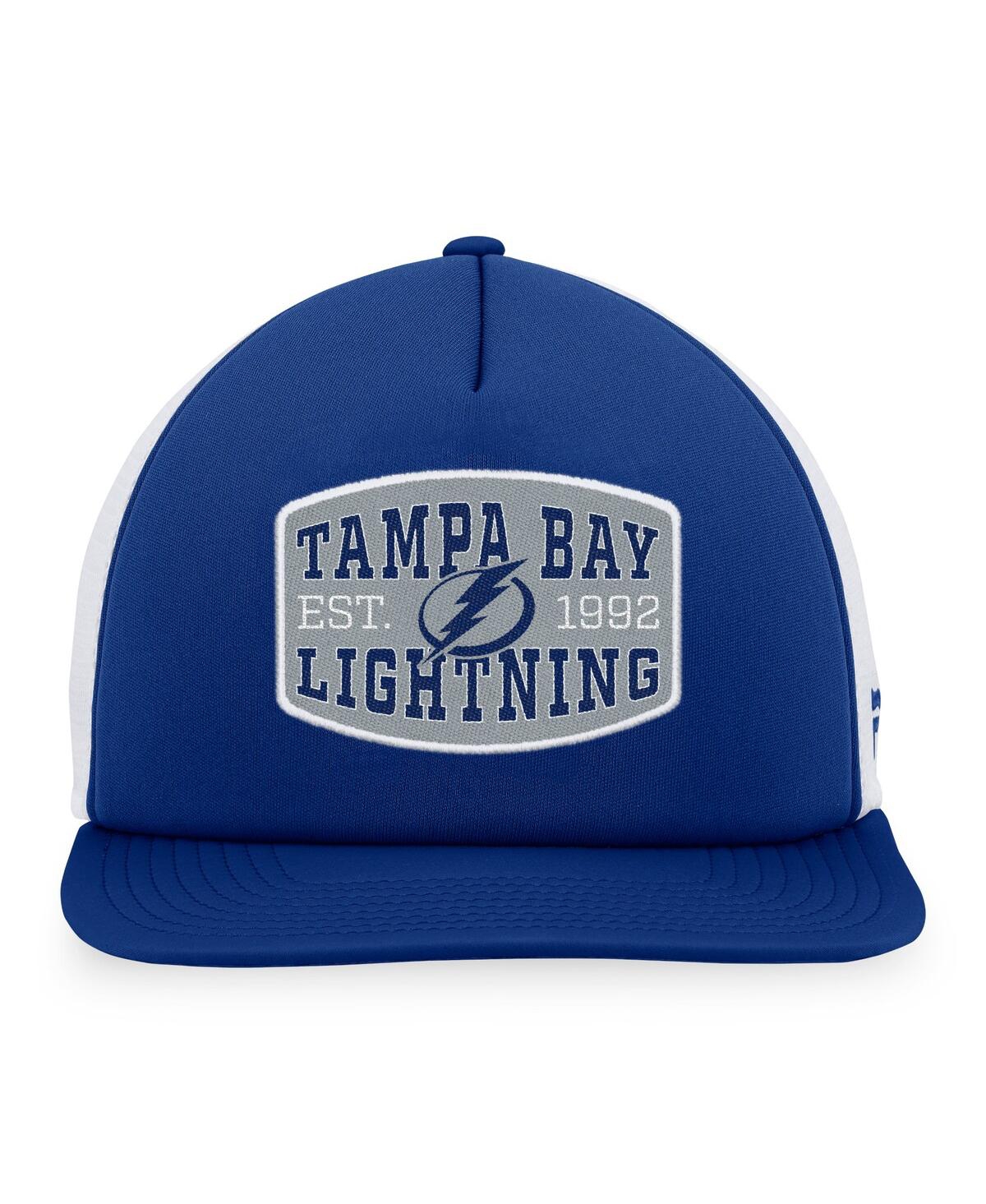 Fanatics Men's  Blue, White Tampa Bay Lightning Foam Front Patch Trucker Snapback Hat In Blue,white