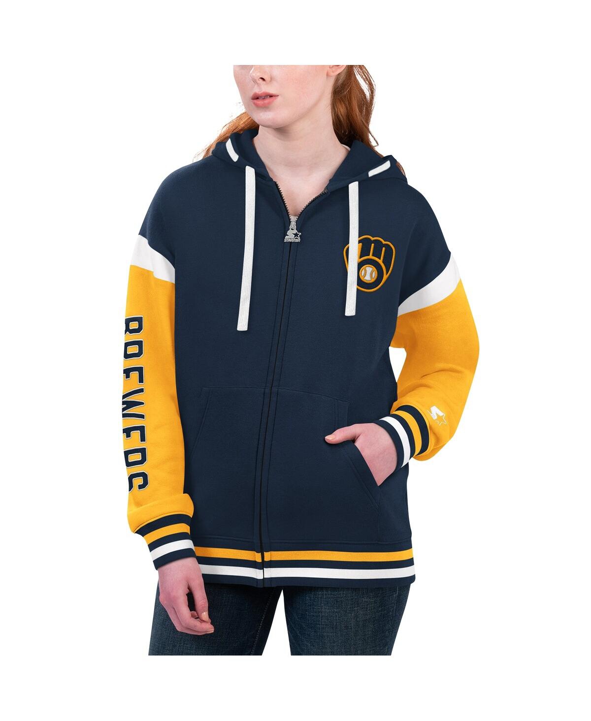 Shop Starter Women's  Navy Milwaukee Brewers Homestretch Full-zip Hoodie