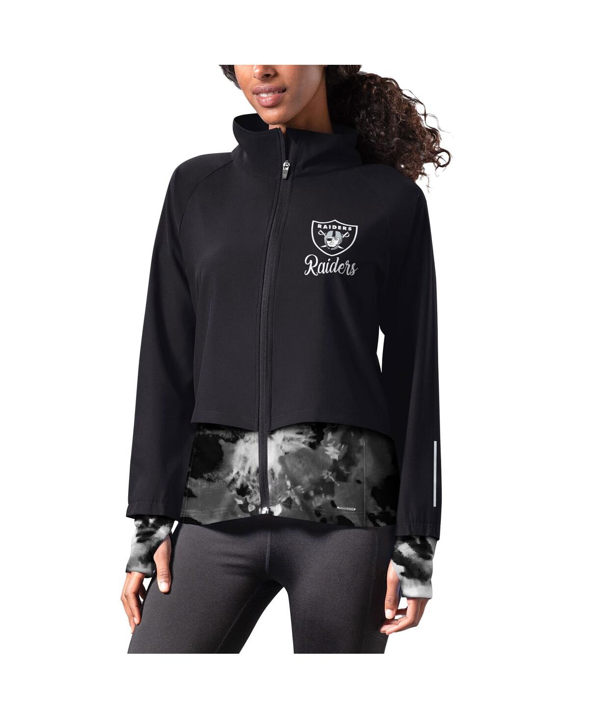 Msx By Michael Strahan Women's  Black Las Vegas Raiders Grace Raglan Full-zip Running Jacket