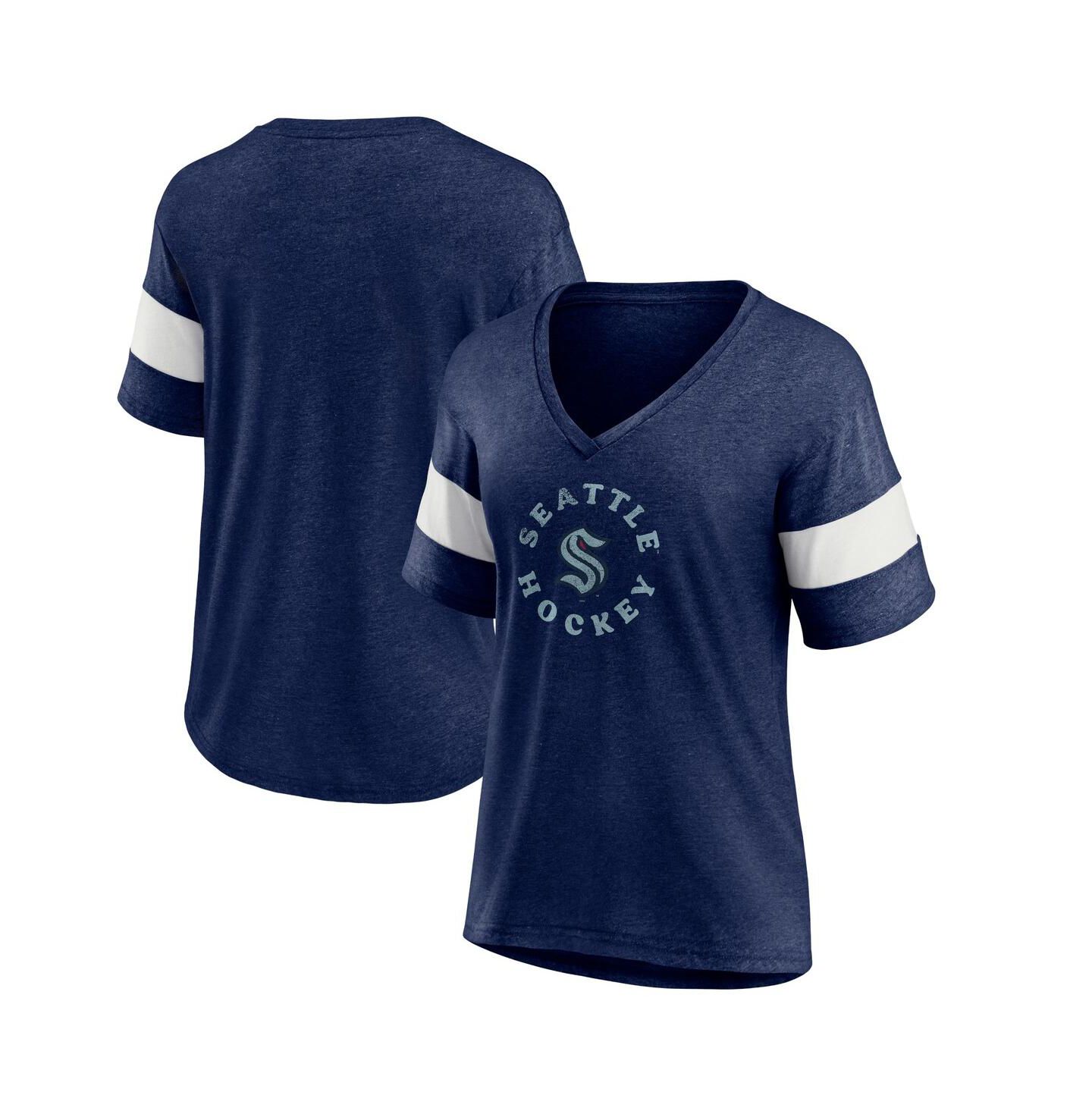 Женская футболка Fanatics Heather Navy Seattle Kraken Special Edition 2.0 Ring The Alarm V-Neck — фото 1
