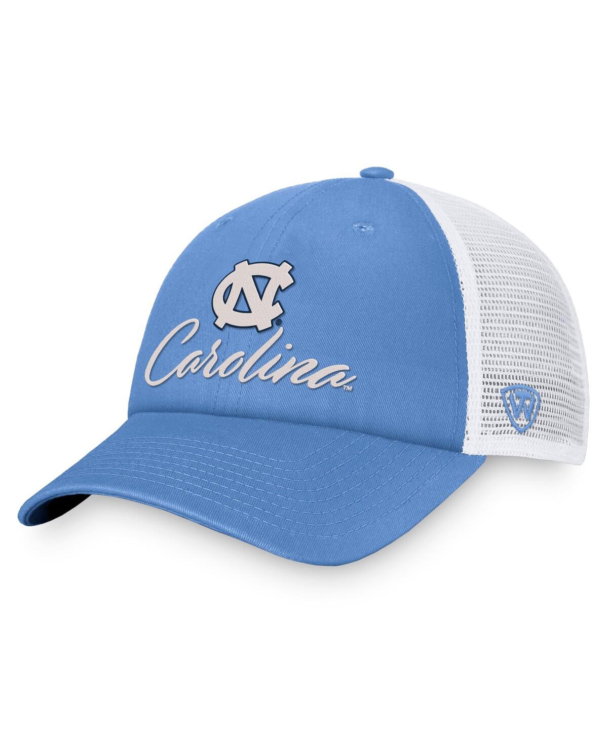 Top Of The World Women's  Carolina Blue, White North Carolina Tar Heels Charm Trucker Adjustable Hat In Carolina Blue,white