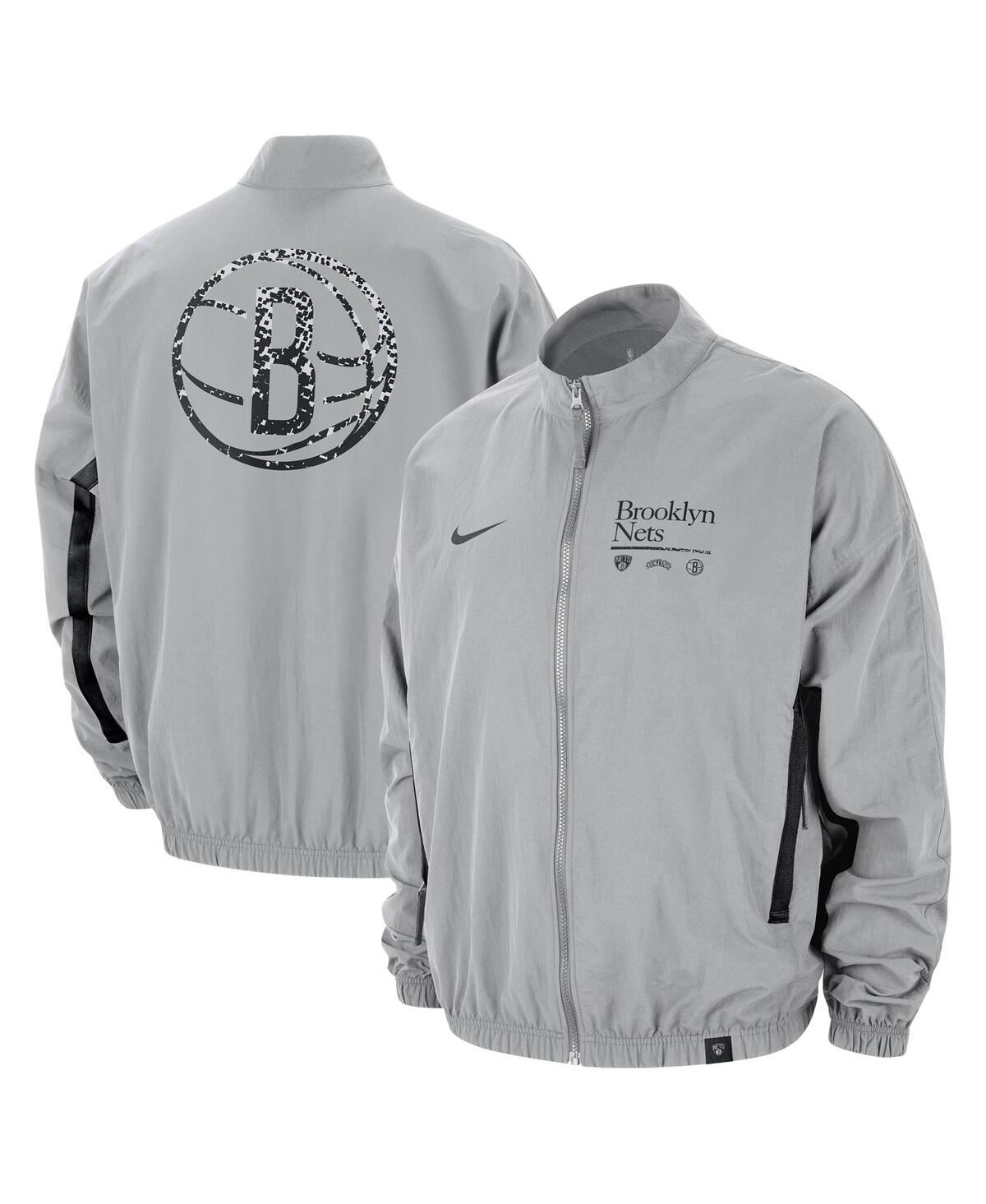 Shop Nike Men's  Silver Distressed Brooklyn Nets Courtside Vintage-like Warmup Full-zip Jacket