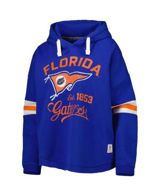 Women's Royal Distressed Florida Gators Super Pennant Pullover Hoodie