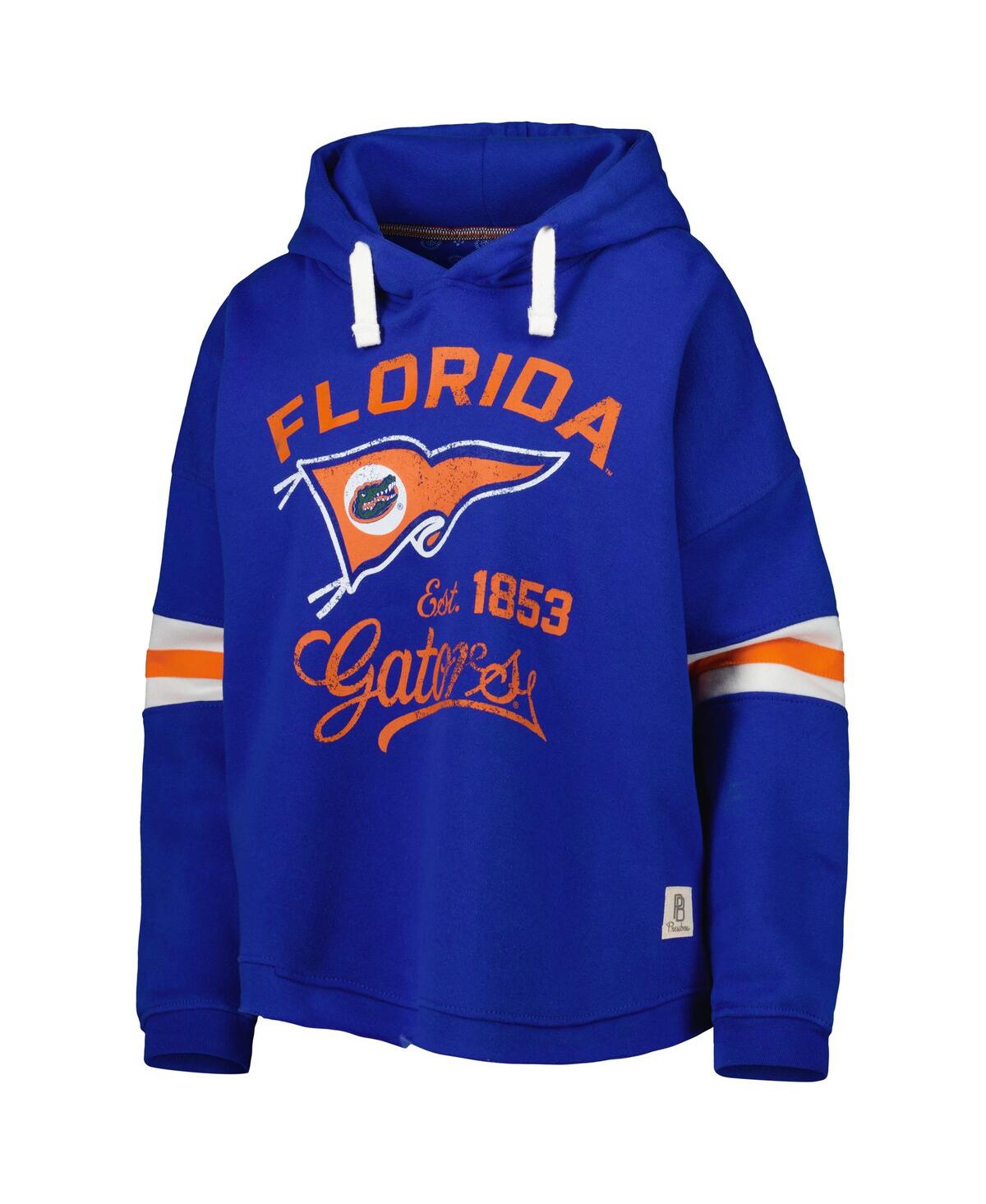 PRESSBOX WOMEN'S PRESSBOX ROYAL DISTRESSED FLORIDA GATORS SUPER PENNANT PULLOVER HOODIE 