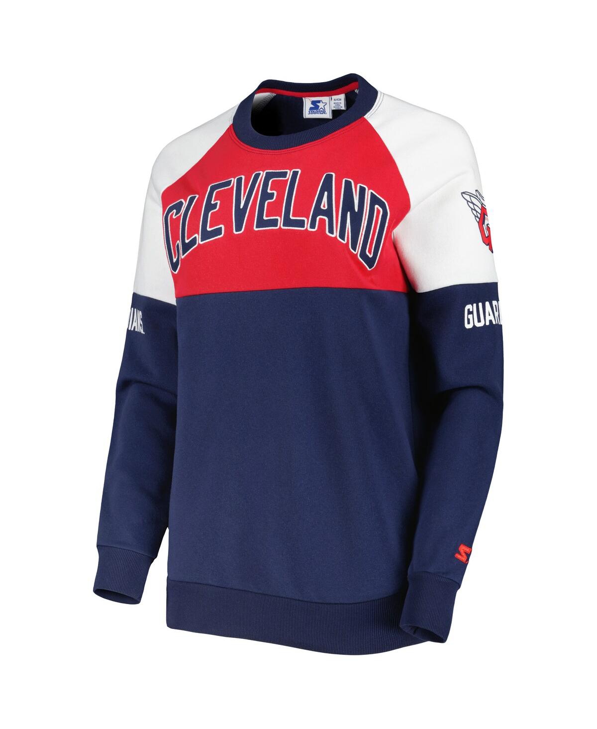 Shop Starter Women's  Navy, Red Cleveland Guardians Baseline Raglan Pullover Sweatshirt In Navy,red