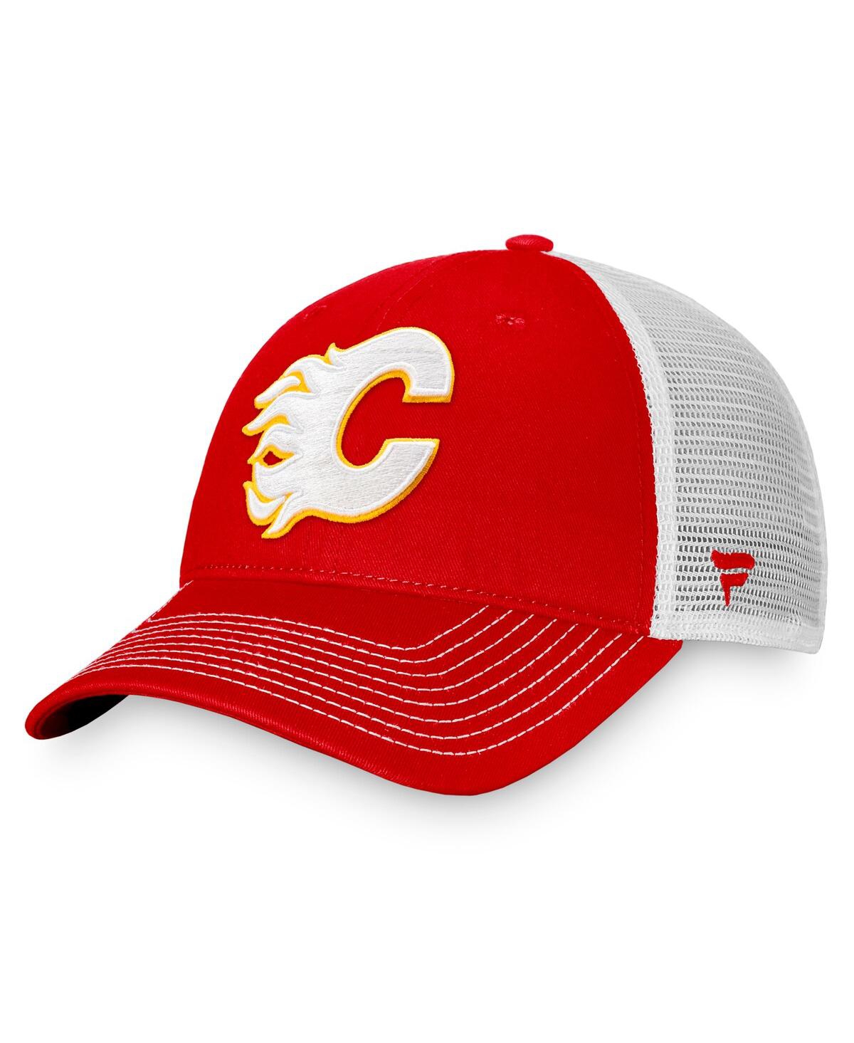 Fanatics Men's  Red, White Calgary Flames Slouch Core Primary Trucker Snapback Hat In Red,white